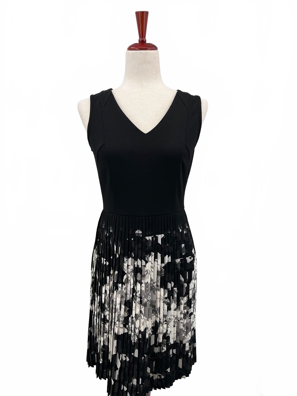 Apt. 9 Black White Sleeveless V-Neck Pleated Midi Dress | Womens XS